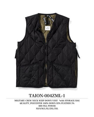ミリタリー クルーネックWジップ ダウンベスト<TAION-W004ZML-1>