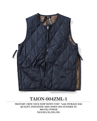 ミリタリー クルーネックWジップ ダウンベスト<TAION-W004ZML-1>