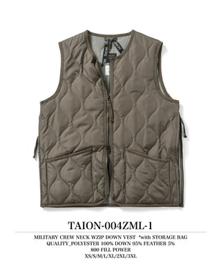 ミリタリー クルーネックWジップ ダウンベスト<TAION-W004ZML-1>