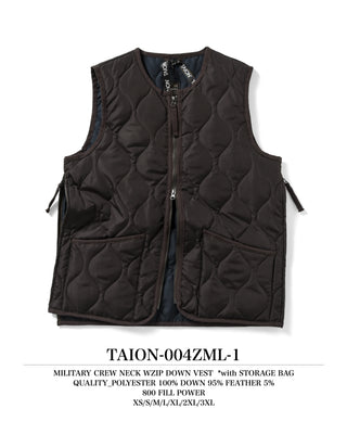 ミリタリー クルーネックWジップ ダウンベスト<TAION-W004ZML-1>
