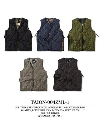 ミリタリー クルーネックWジップ ダウンベスト<TAION-W004ZML-1>