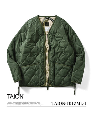 ミリタリー Vネックジップ ダウンジャケット<TAION-101ZML-1>