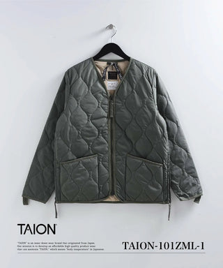 ミリタリー Vネックジップ ダウンジャケット<TAION-101ZML-1>