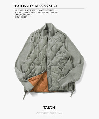 ミリタリー ハイネック ニット+ダウン ジャケット-ソフトシェル<TAION-102ALSSNZML-1>