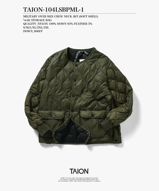 ミリタリー オーバーサイズクルーネック ダウンジャケット-ソフトシェル<TAION-104LSBPML-1>