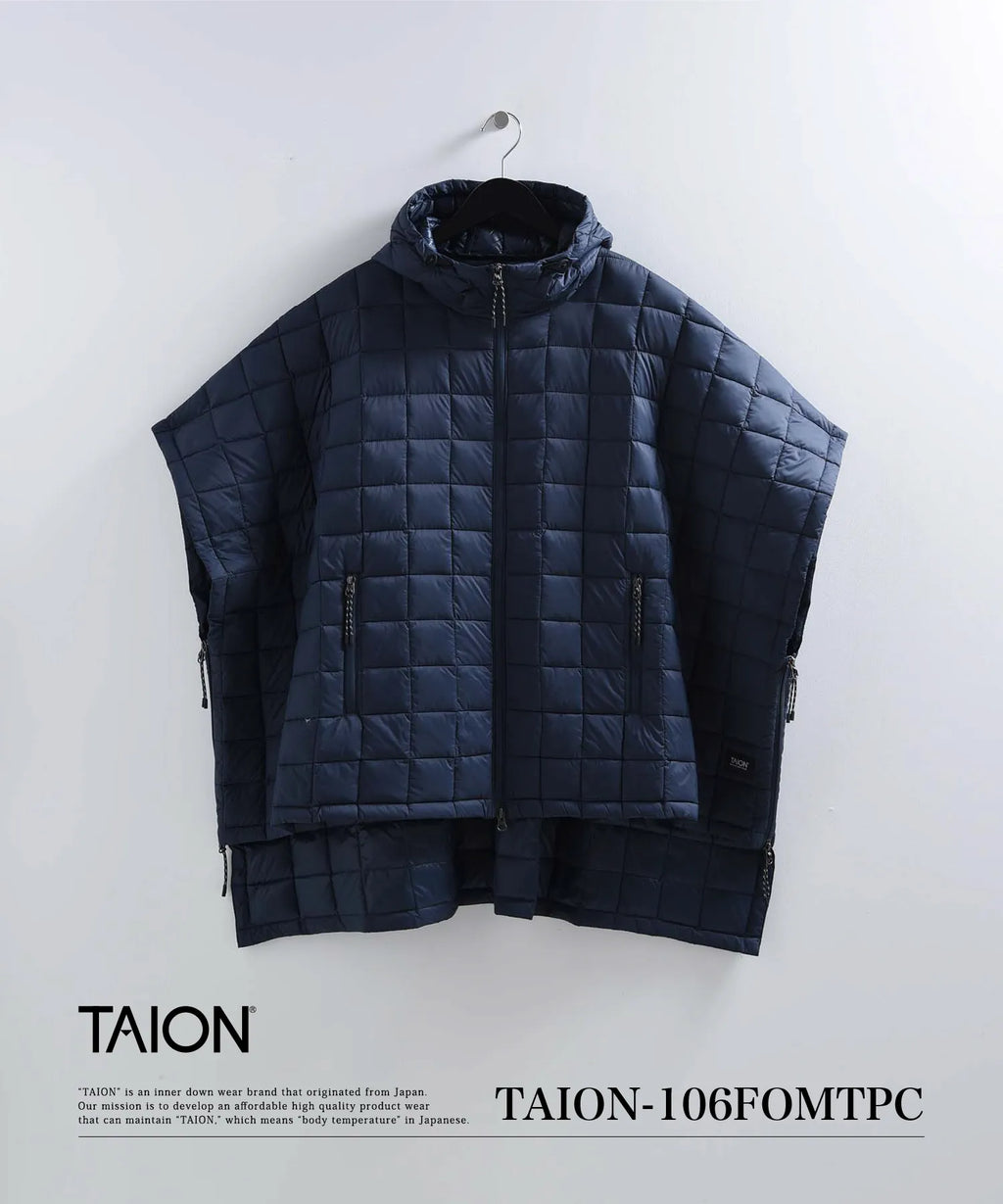 TAION ダウンポンチョ ONE SIZE ネイビー マウンテン オープンフロント ダウンポンチョ – TAIONインナー
