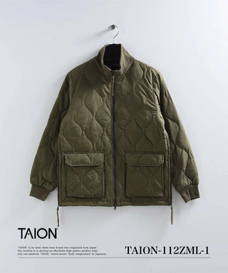 ミリタリー リブハイネックWジップ ダウンジャケット<TAION-112ZML-1>
