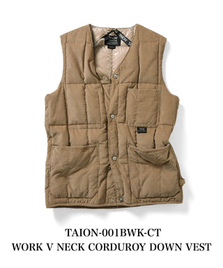 ワーク Vネックボタン コーデュロイ×ダウンベスト<TAION-001BWK-CT>