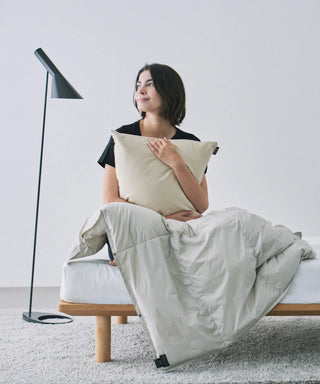 <ルームダウン> ダウン掛け布団 クッションカバー付き（セミダブルサイズ〜ダブルサイズ向け）<TAION-H210W145-DIC>