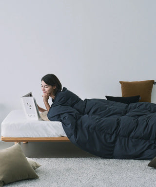 <ルームダウン> ダウン掛け布団 クッションカバー付き（セミダブルサイズ〜ダブルサイズ向け）<TAION-H210W145-DIC>