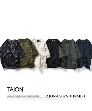 ノンダウン ミリタリー ヘンリーネック ハーフスリーブカットソー<TAION-CS02NDHNML-1>