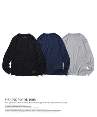 メリノウール アンダーウェア ロングスリーブ Tシャツ<taion-wu03mwmt>
