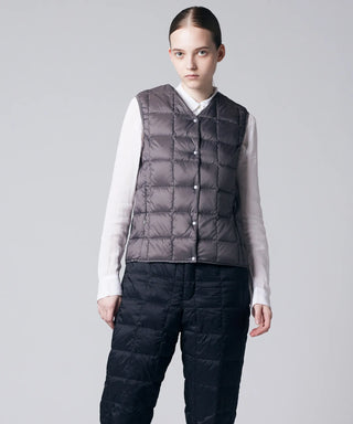 TAION V NECK BUTTON VEST グレー S/M 新品 ベーシック Vネックボタン インナーダウンベスト – TAION