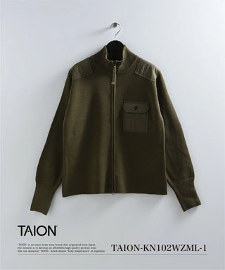 ノンダウン ミリタリー Wジップ ハイネック ニット<TAION-KN102WZML-1>