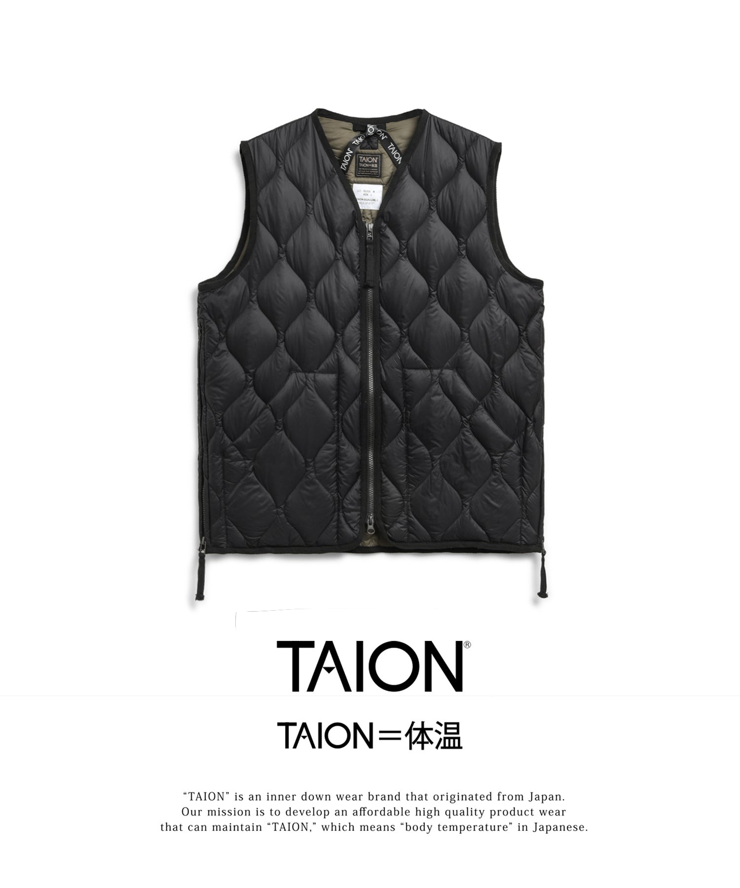 UNISEX】ミリタリー VネックWジップ ダウンベスト-ソフトシェル(TAION