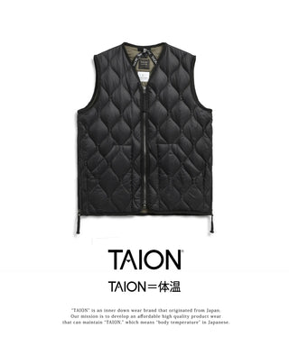 【美品】TAION ミリタリーVネックWジップベスト収納袋付き/ブラックS ミリタリー VネックWジップ ダウンベスト-ソフトシェル – TAION