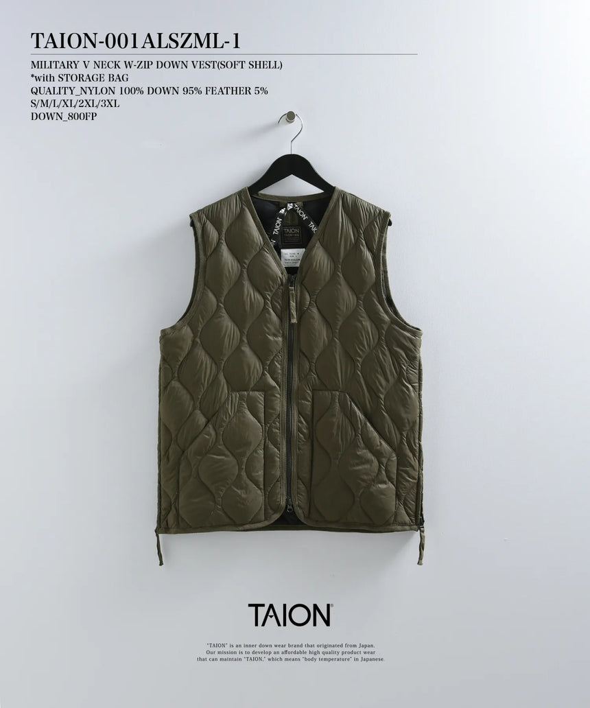 ミリタリー VネックWジップ ダウンベスト-ソフトシェル – TAION ミリタリー VネックWジップ ダウンベスト-ソフトシェル – TAION
