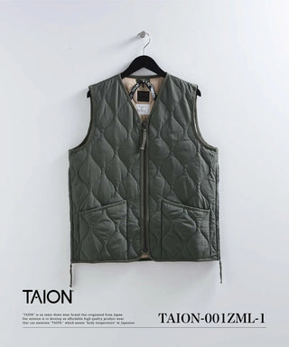 【みーちゃん】TAION・Vネックジップ ダウンベスト ミリタリー Vネックジップ ダウンベスト – TAIONインナーダウン