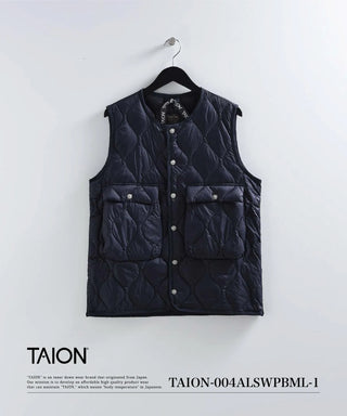 TAION タイオン　ミリタリー Vネック　ダウンベスト-ソフトシェル TAION-001ALSZML-1]【収納袋付き】TAION(タイオン) ミリタリー V