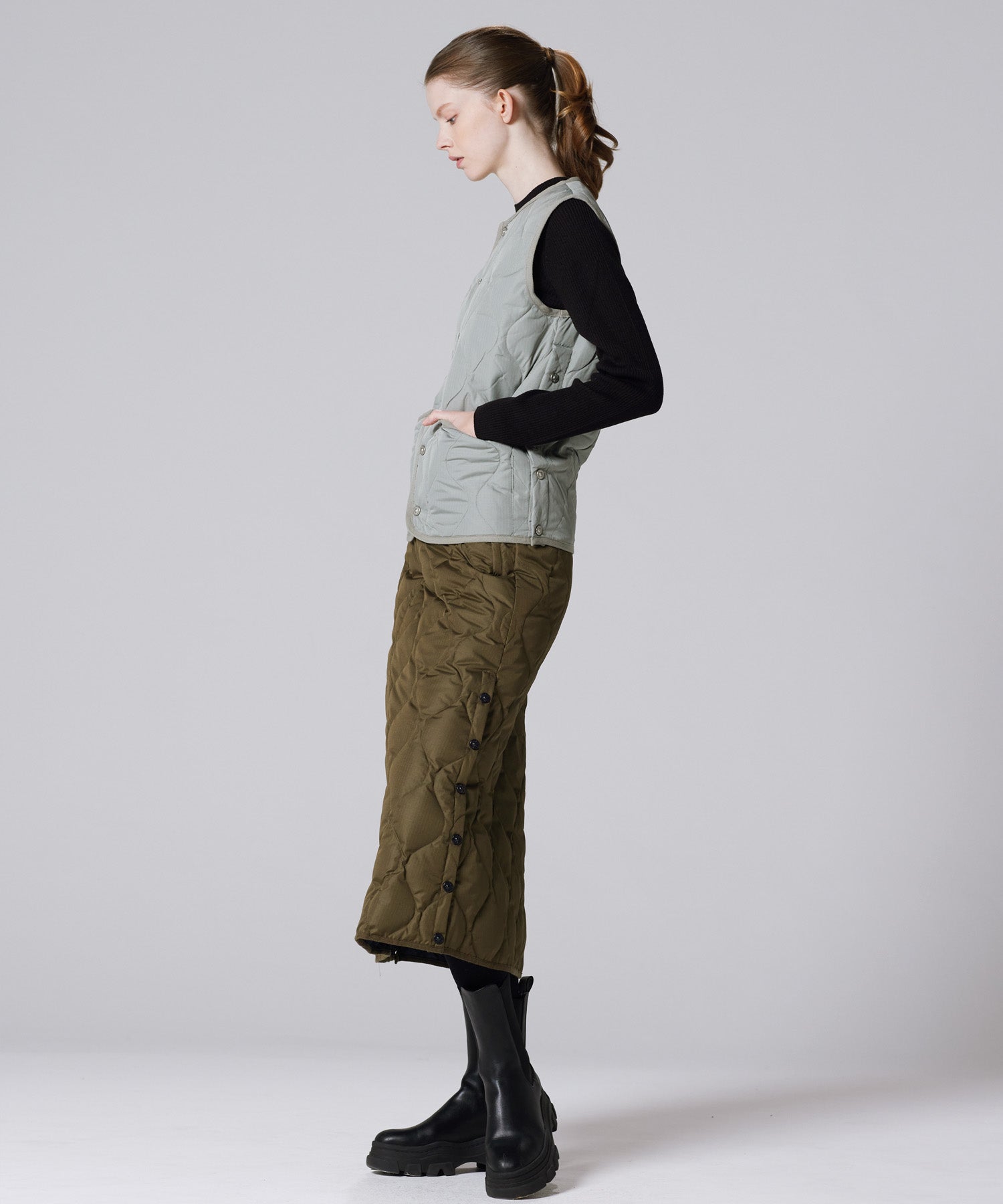 TAION ミリタリー クルーネックボタン ダウンベスト　ダークセージグリーン 楽天市場】・TAION｜Military Crew Neck Down Vest/ タイオン