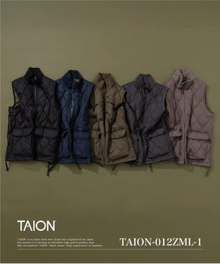 ミリタリー リブハイネックWジップ ダウンベスト<TAION-012ZML-1>