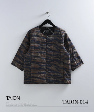 ベーシック クルーネック五分袖 ダウンジャケット<TAION-014>