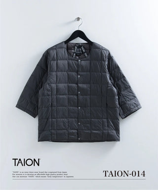 ベーシック クルーネック七分袖 ダウンジャケット<TAION-014>