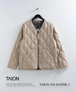 ミリタリー VネックWジップ ダウンジャケット-ソフトシェル<TAION-101ALSZML-1>