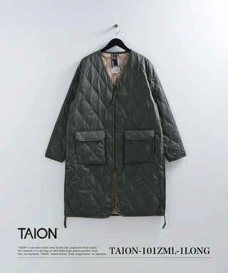 ミリタリー Vネックジップ ダウンコート<TAION-101ZML-1LONG>