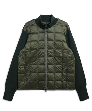 y's ワイズ オリーブグリーン ロングニットジャケット quaranciel:〈手洗い可能〉ノーカラー ポケット ニット