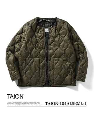ミリタリー クルーネック ダウンジャケット-ソフトシェル<TAION-104ALSBML-1>