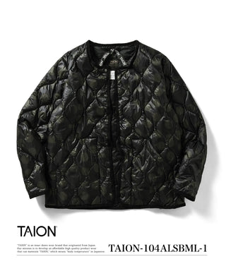 ミリタリー クルーネック ダウンジャケット-ソフトシェル<TAION-104ALSBML-1>