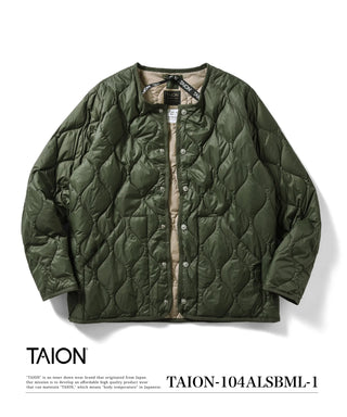 ミリタリー クルーネック ダウンジャケット-ソフトシェル<TAION-104ALSBML-1>