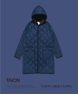 シティ パイピングフード ロングダウンコート<TAION-1062CI-LONG>