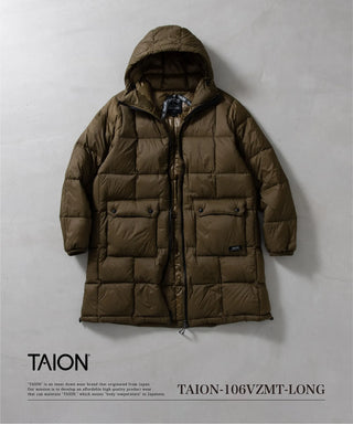マウンテン パッカブル ボリュームフード ダウンコート<TAION-106VZMT-LONG>
