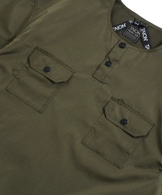 ノンダウン ミリタリー ヘンリーネック ハーフスリーブカットソー<TAION-CS02NDHNML-1>