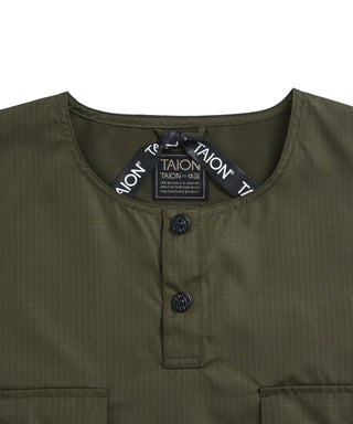 ノンダウン ミリタリー ヘンリーネック ハーフスリーブカットソー<TAION-CS02NDHNML-1>