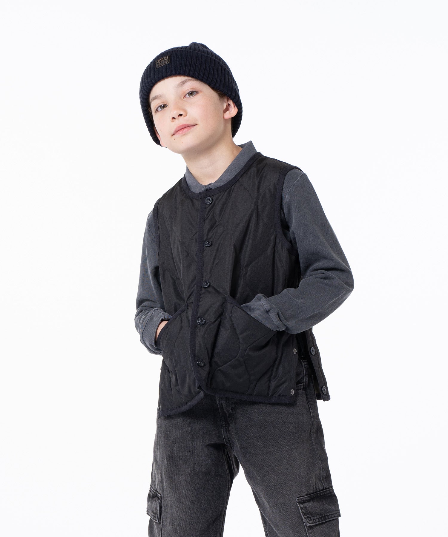 KIDS】ミリタリー クルーネックボタン ダウンベスト – TAION