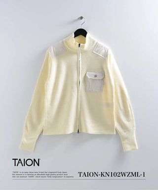 ノンダウン ミリタリー Wジップ ハイネック ニット<TAION-KN102WZML-1>