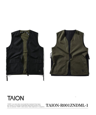美品　taion ミリタリー　ダウンベスト　ブラック　Lサイズ ミリタリー クルーネックWジップ ダウンベスト – TAIONインナー