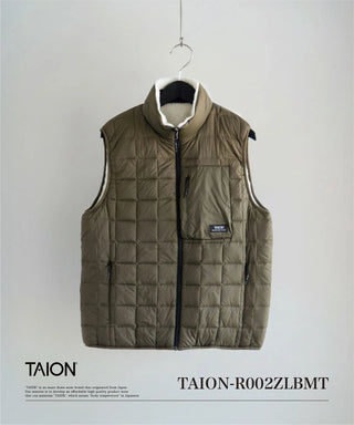 マウンテン リバーシブル ハイネック ライトダウン×ソフトボア ベスト<TAION-R002ZLBMT>