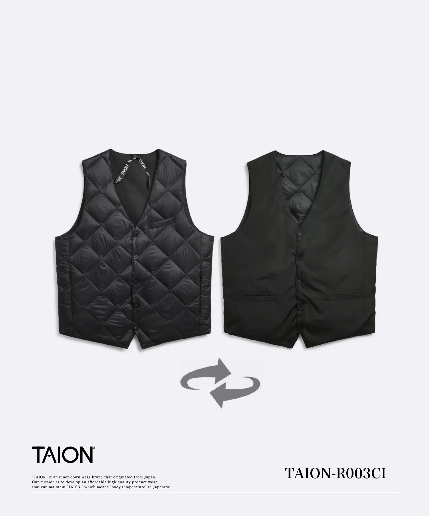 TAION リバーシブル ダウンジレ ダークチョコ(R003CI) Mサイズ TAION-R003CI.webp?v=1732007176