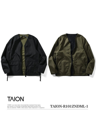 ノンダウン ミリタリー リバーシブル Vネック カーディガン<TAION-R101ZNDML-1>