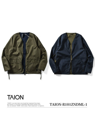 ノンダウン ミリタリー リバーシブル Vネック カーディガン<TAION-R101ZNDML-1>