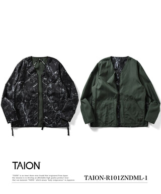 ノンダウン ミリタリー リバーシブル Vネック カーディガン<TAION-R101ZNDML-1>