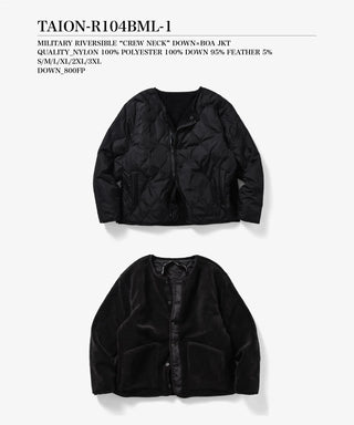 ミリタリー リバーシブル クルーネック ダウンジャケット<TAION-R104BML-1>