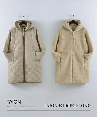 シティ リバーシブル パイピングフード ダウン×ボア コート<TAION-R106BCI-LONG>