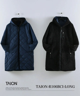 シティ リバーシブル パイピングフード ダウン×ボア コート<TAION-R106BCI-LONG>