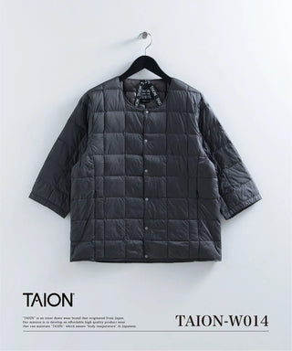 ベーシック クルーネック七分袖 ダウンジャケット<TAION-W014>