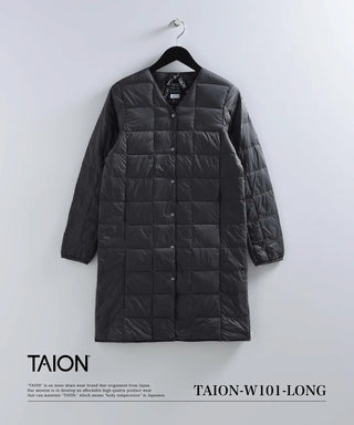 ベーシック Vネックボタン ロングダウンジャケット<TAION-W101-LONG>